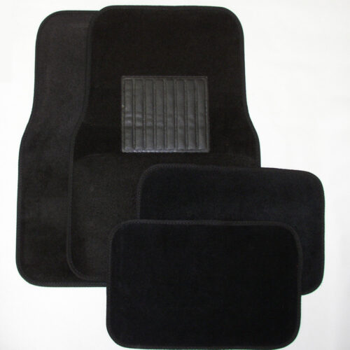 DELUXE 4 PIECE CARPET MAT SET W/HEEL PAD & NIB BACK-BLACK